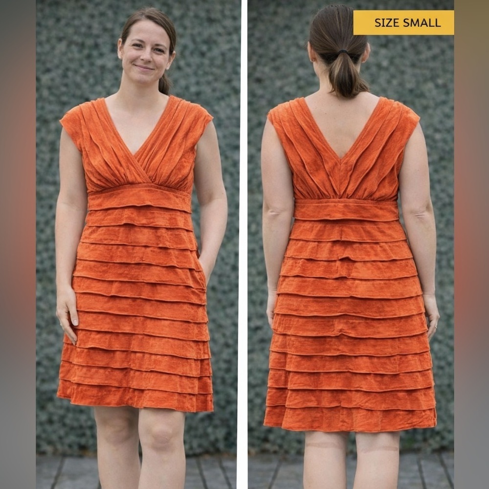Max studio Orange Sleeveless Ruffled Dress length 35in pit to pit 14in